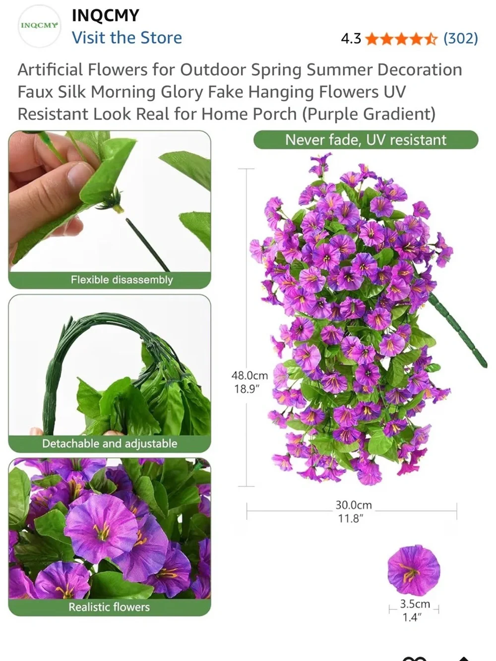 Purple Gradient Faux Morning Glory Hanging Flowers - Artificial Outdoor Accent